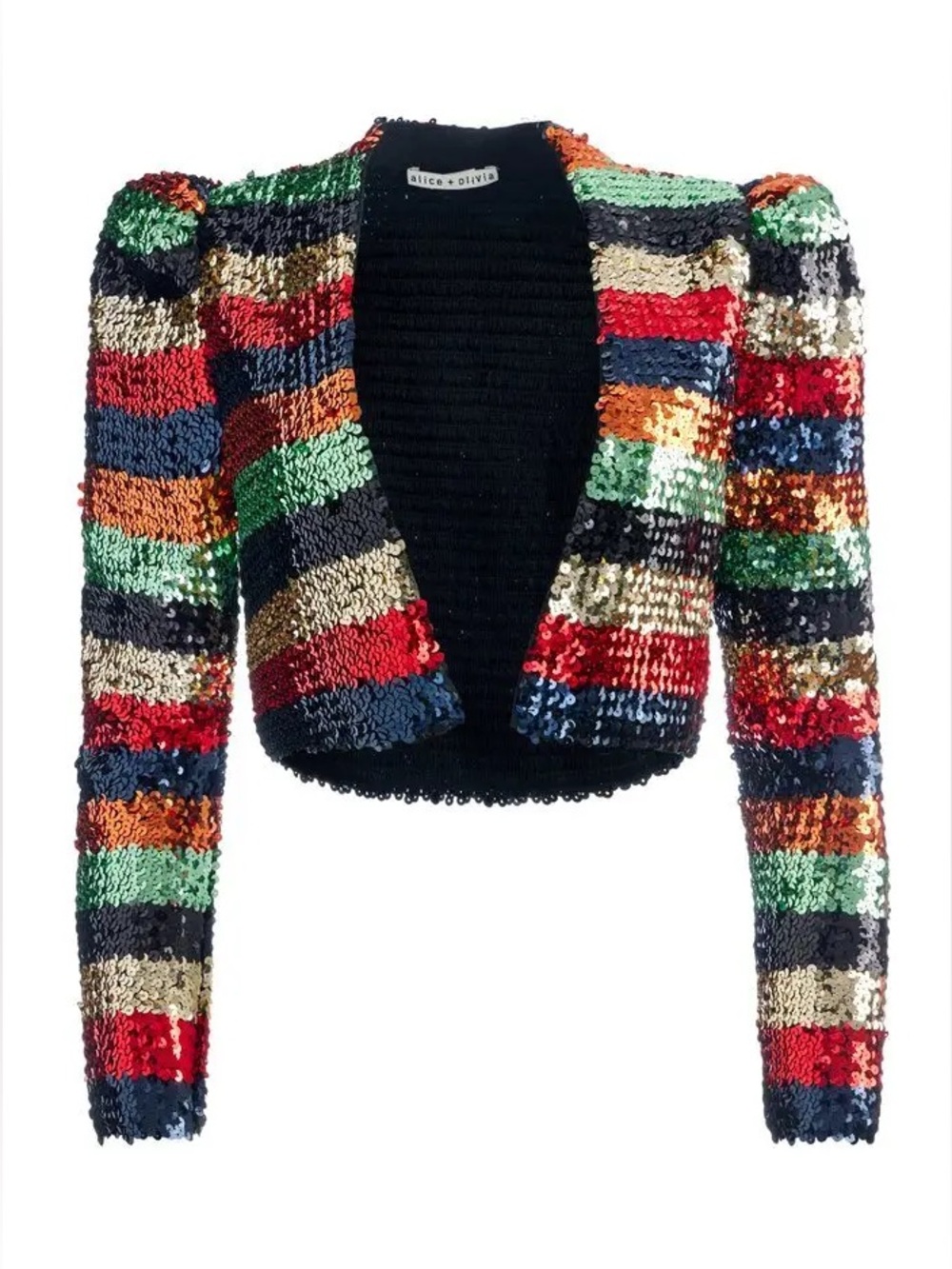 W/ Tags Alice + Olivia Sheryyl Puff Sleeve Sequin Embellishments Croppd Jacket X